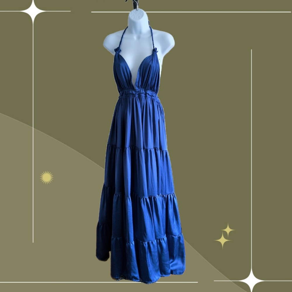 🍋✨ NWT Erika Pena Lily Halter Maxi Dress In Blue